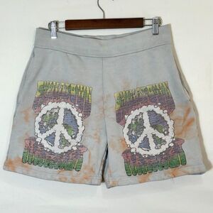 Chinatown Market Sweat Shorts Men's L Tie Dye Gray Orange Peace On Earth Clouds
